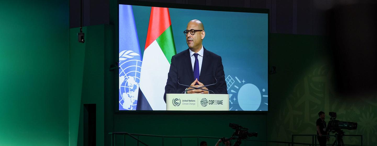 Simon Stiell, UNFCCC Executive Secretary addresses the Formal Opening of COP28, at Expo City in Dubai, United Arab Emirates.