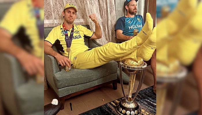 The picture of Mitchell Marsh sitting with his feet on the World Cup trophy went viral