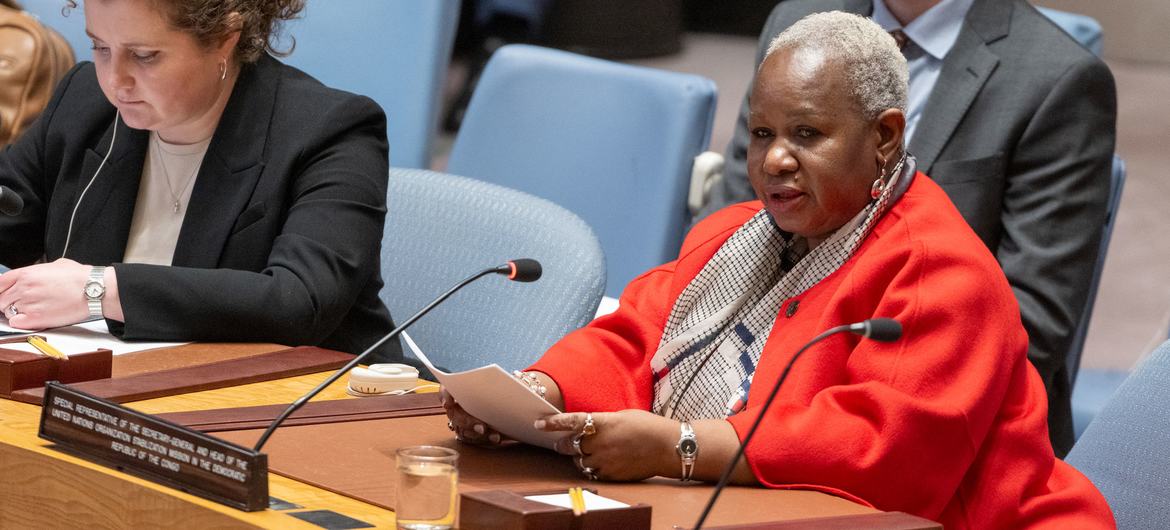 Bintou Keita, Special Representative of the Secretary-General and Head of the UN Organization Stabilization Mission in the Democratic Republic of the Congo (MONUSCO), briefs the Security Council. Bintou Keita, Special Representative of the Secretary-General and Head of the UN Organization Stabilization Mission in the Democratic Republic of the Congo (MONUSCO), briefs the Security Council.