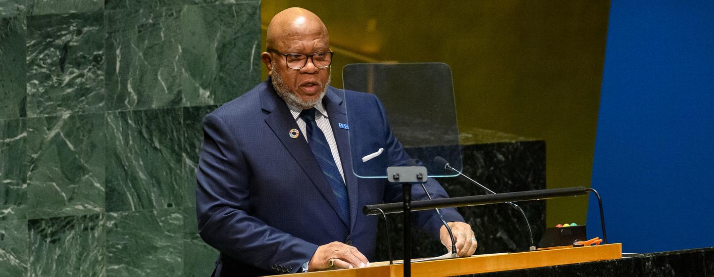 General Assembly President Dennis Francis addresses the resumed 10th Emergency Special Session meeting on the situation in the Occupied Palestinian Territory.