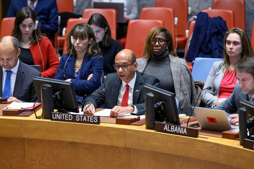 Deputy Permanent Representative Robert A. Wood of the United States addresses the UN Security Council meeting on the situation in the Middle East, including the Palestinian question.