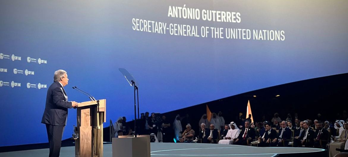 UN Secretary-General António Guterres at the opening of the COP28 World Climate Action Summit at Expo City in Dubai, United Arab Emirates.