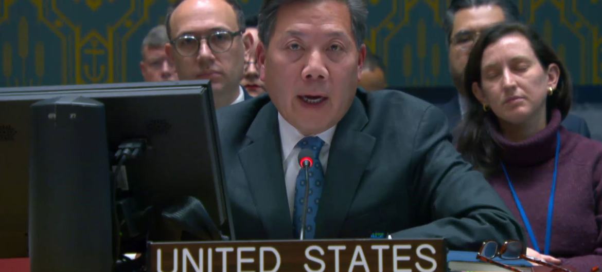 Ambassador Christopher P. Lu of the United States addresses a Security Council meeting on the maintenance of international peace and security in the Red Sea.