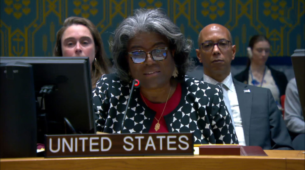 Ambassador Linda Thomas-Greenfield of the United States addresses the Security Council  meeting on the situation in the Middle East, including the Palestinian question.