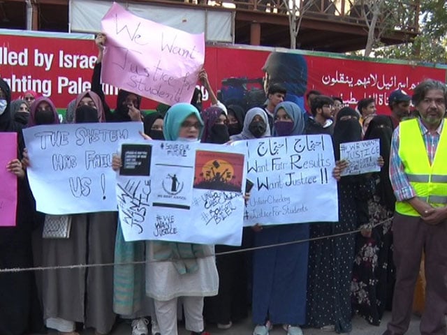 A sit-in by students declared failed in the Interboard Karachi exams