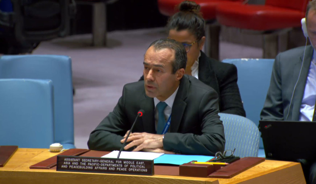 UN Assistant Secretary-General Khaled Khiari addresses a Security Council meeting on themaintenance of international peace and security in the Red Sea.