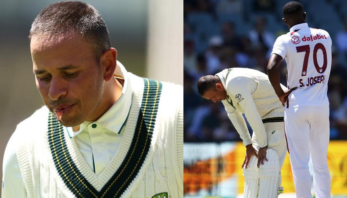 Australian opener Usman Khawaja was hit in the face by a ball in the match against West Indies