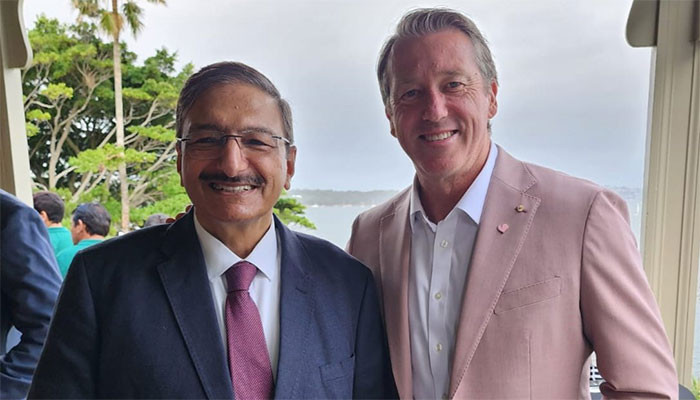 Chairman PCB Management Committee Zaka Ashraf meeting with Glenn McGrath