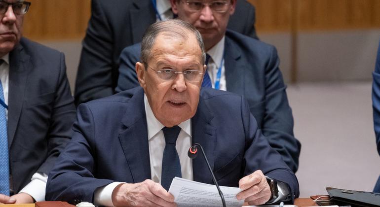 Foreign Minister Sergey Lavrov of the Russian Federation addresses the Security Council meeting on the situation in the Middle East, including the Palestinian question.