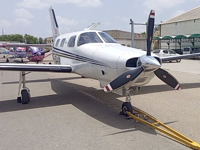 MQM Pakistan has acquired the services of the aircraft for the election campaign — Photo: Express News