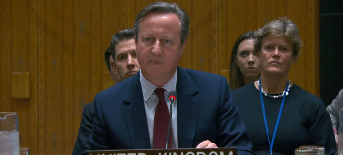 David Cameron, Secretary of State for Foreign, Commonwealth and Development Affairs of the United Kingdom, addresses the Security Council meeting on the maintenance of peace and security in Ukraine.