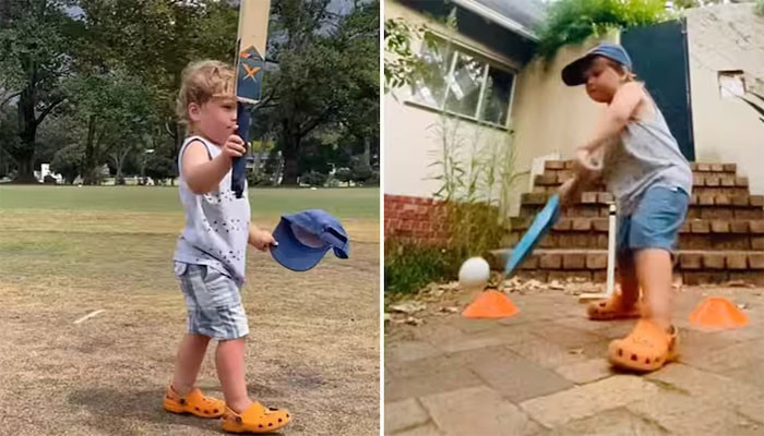 The 3-year-old Australian batsman's power hitting made a splash