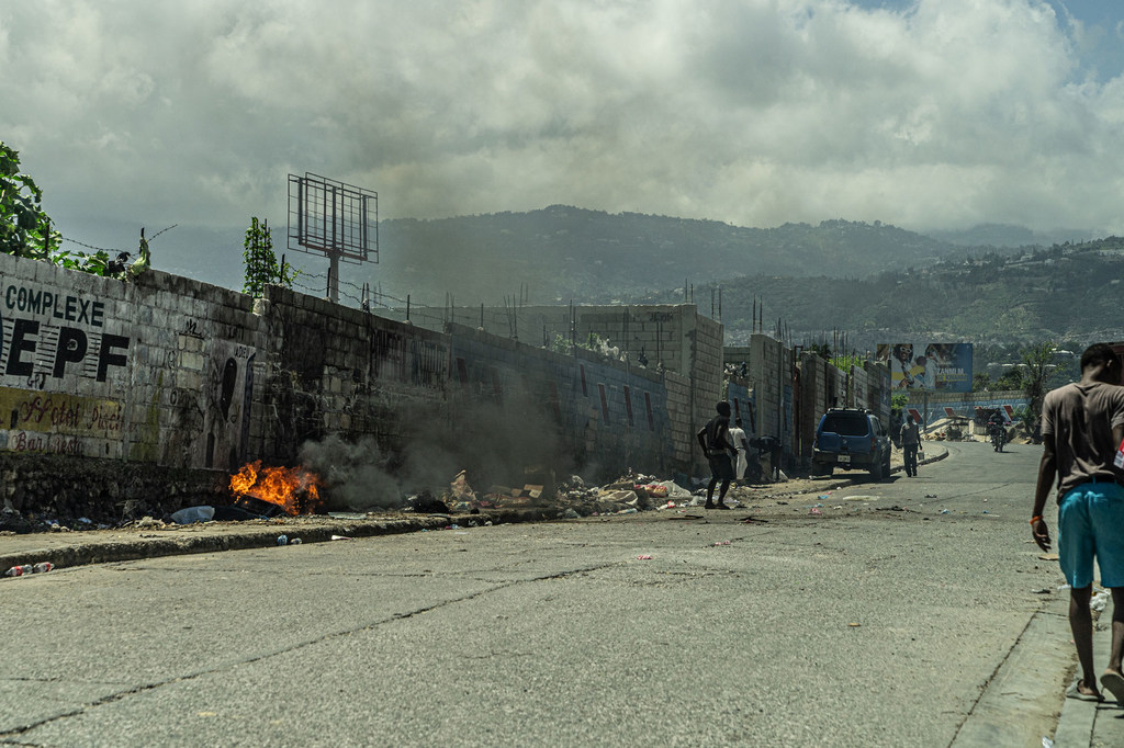 Fires burn on streets in the Cité Soleil area of Port-au-Prince.