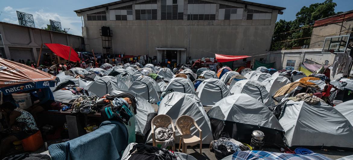 Tents for people who have fled their homes now occupy Gymnasium Vincent, a school and sports complex in downtown Port-au-Prince. Tents for people who have fled their homes now occupy Gymnasium Vincent, a school and sports complex in downtown Port-au-Prince.