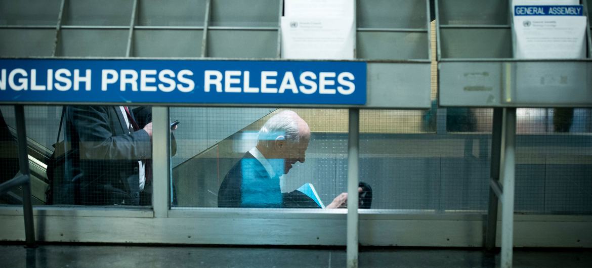 Staffan de Mistura, UN Special Envoy for Syria, seen leaving the Security Council Stakeout area after briefing journalists following a meeting of the Security Council on the situation in that country. (file)