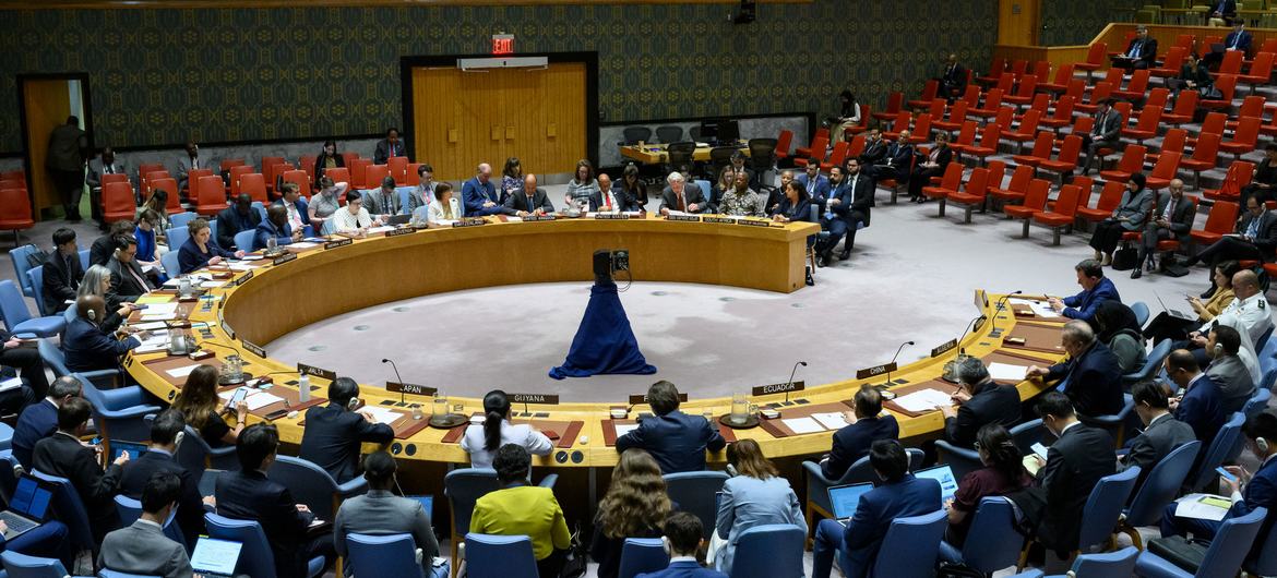 A wide view of the Security Council meeting on the situation in Gaza. A wide view of the Security Council meeting on the situation in Gaza.