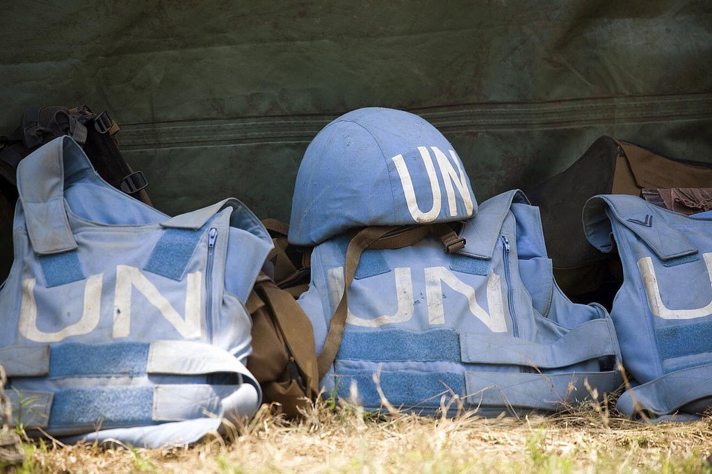 Helmet and flack jackets of UN peacekeepers.