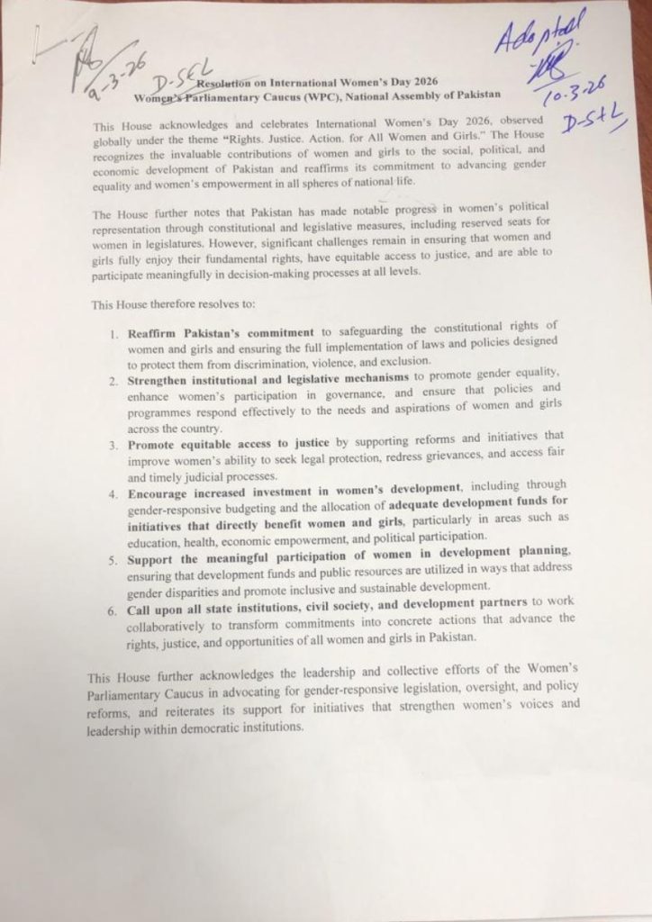 Women Day 2026 Resolution in National Assembly 01