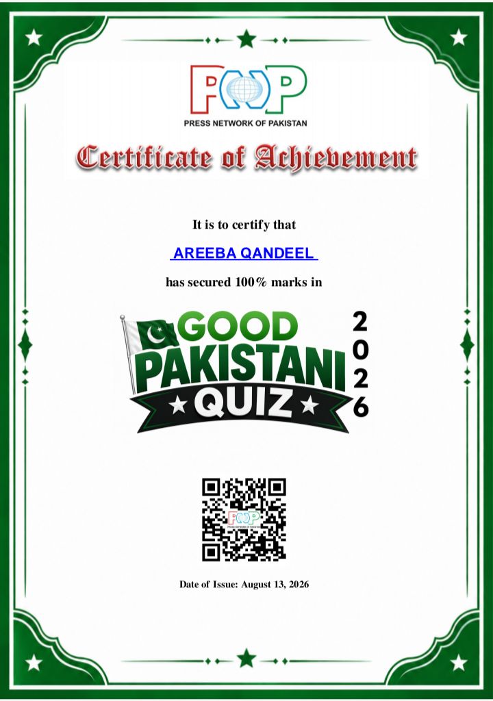 Areeba Qandeel PNP Good Pakistani Quiz 2026 Areeba Qandeel PNP Good Pakistani Quiz 2026